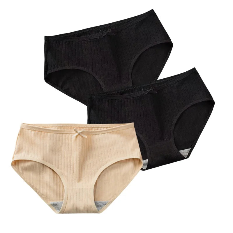 CowLost | product_id-3pcs-women-low-waist-solid-briefs-breathable-cotton-panties |24