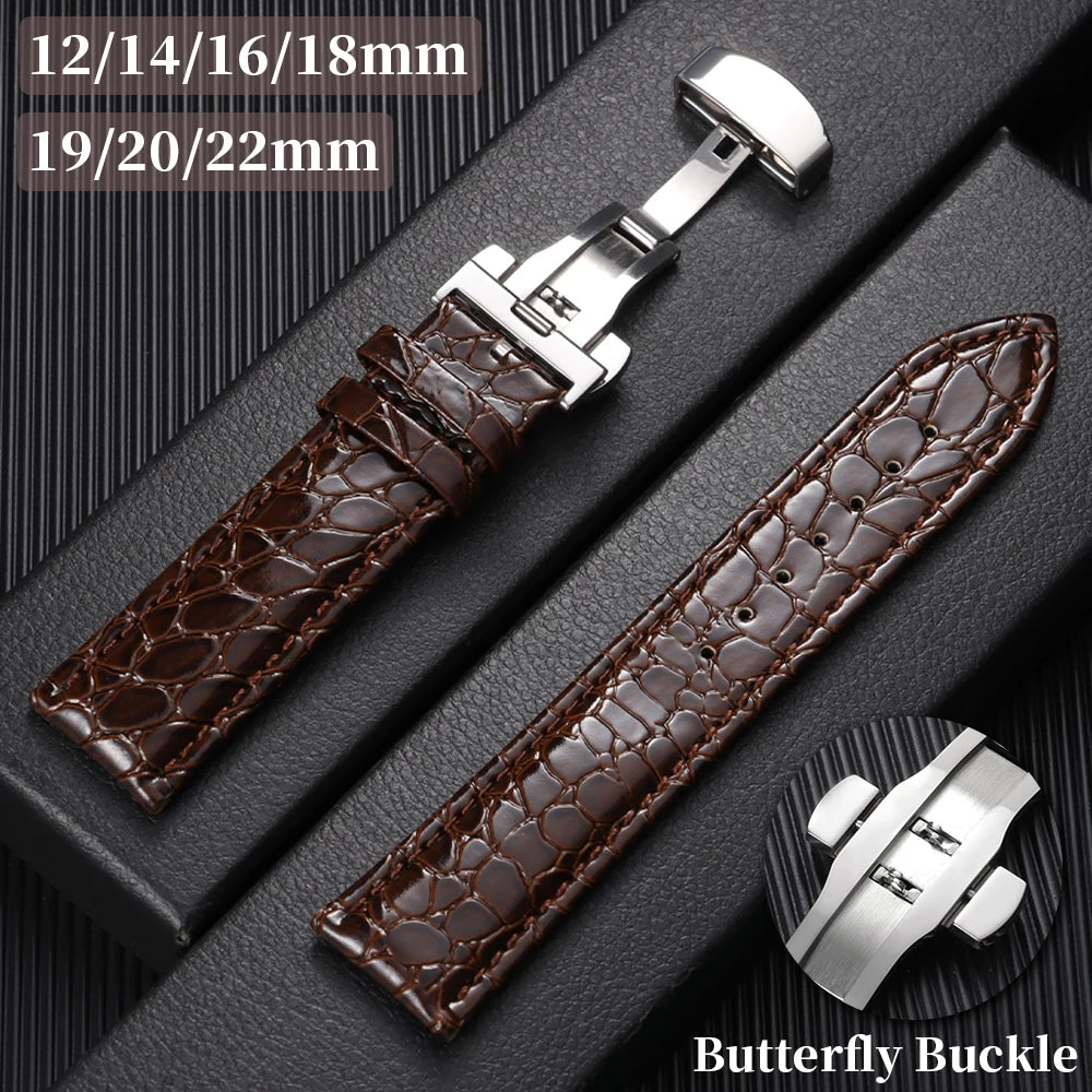 CowLost | product_id-crocodile-pattern-leather-watch-bands-with-pin-butterfly-buckle-12-24mm-unisex-strap |1