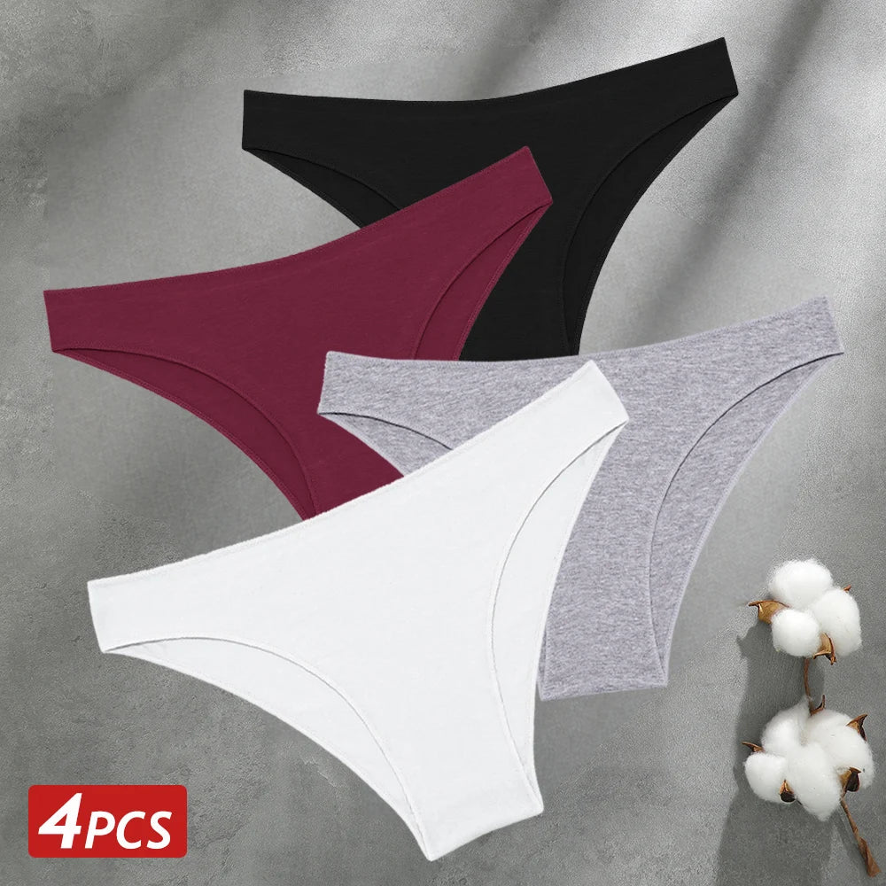 CowLost | activewear-pants-4pcs-women-s-seamless-low-waist-cotton-briefs-solid-color-panties |16