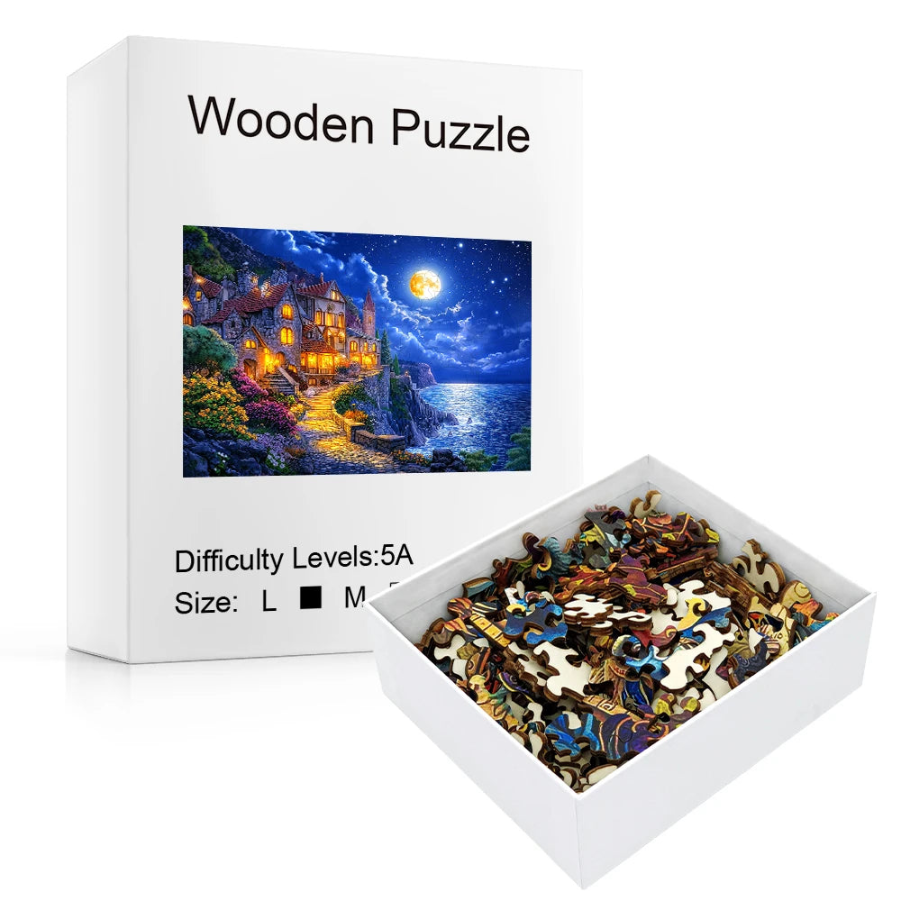 CowLost | product_id-moonlit-coastal-castle-wooden-jigsaw-puzzle-with-animal-shaped-pieces-for-adults-gift |2