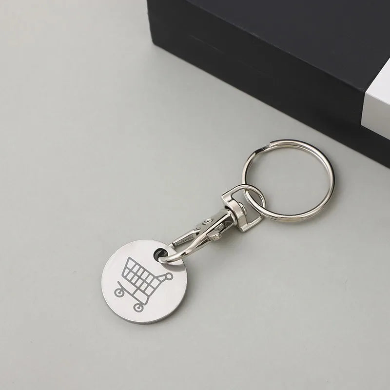 1/6Pcs Stainless Steel Trolley Tokens Keychains Portable Shopping Cart Key Rings Decoration