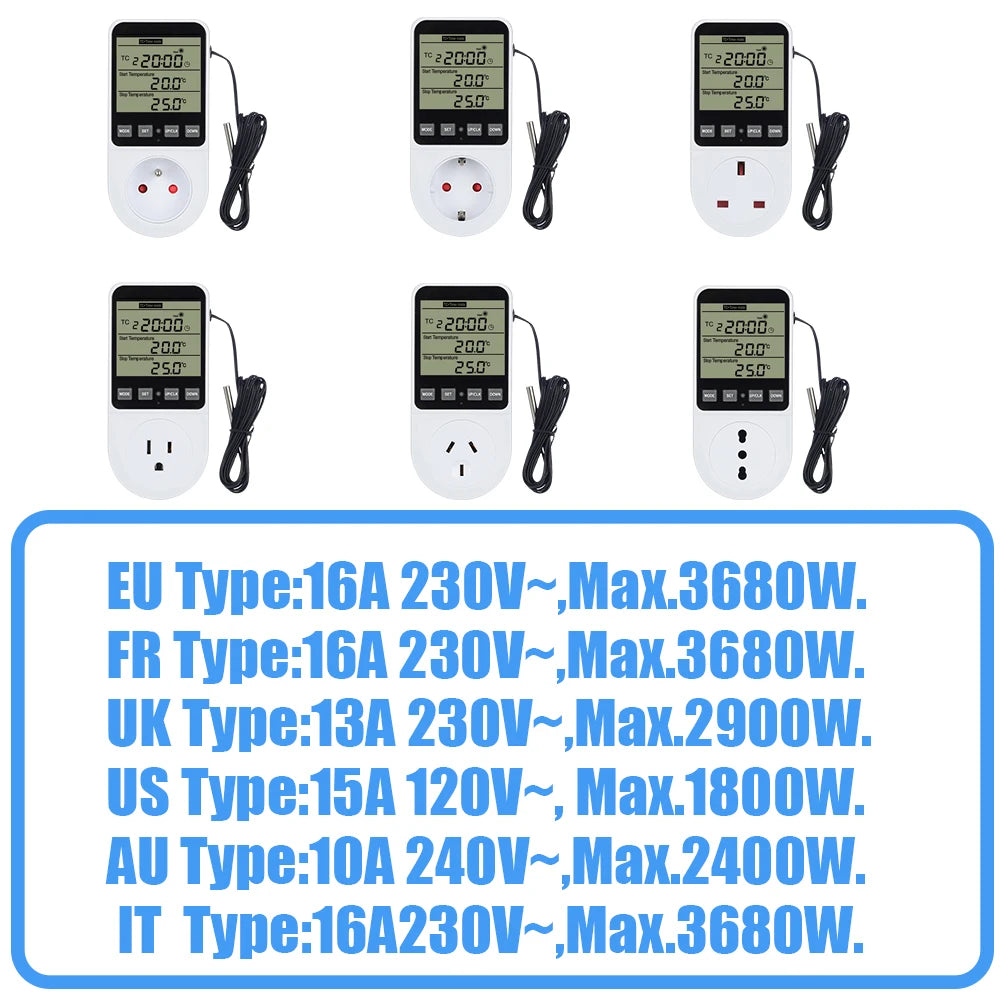 LCD Timer Socket Thermostat Temperature Controller AC110-230V for Heating Cooling