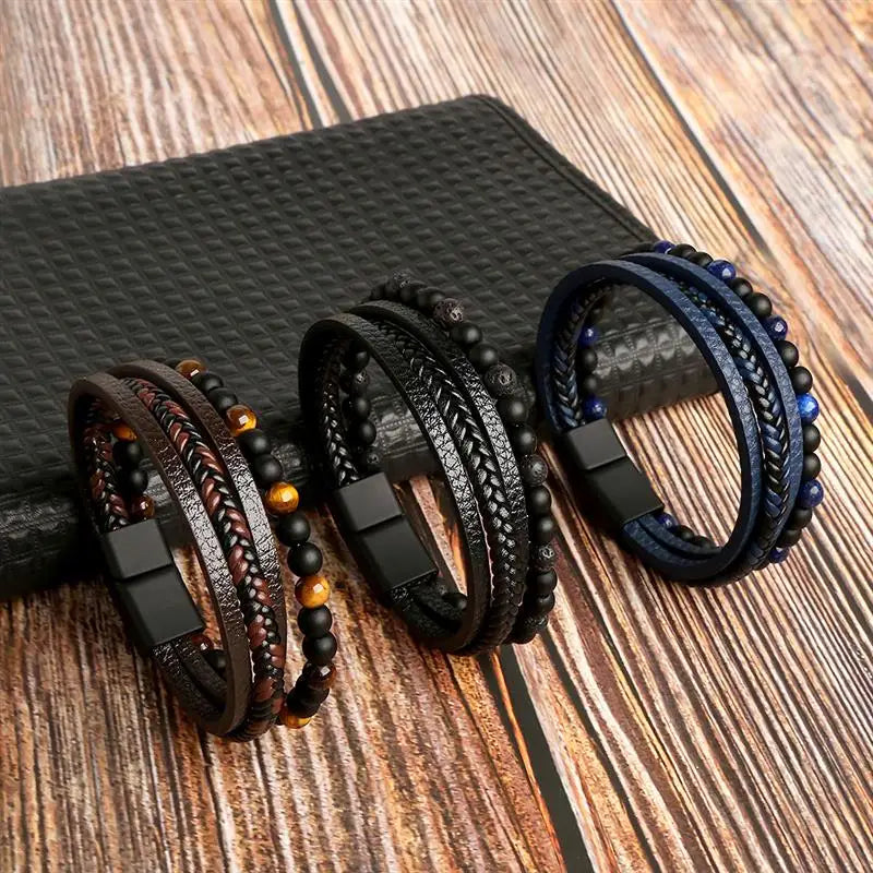CowLost | jiayiqi-leather-bracelet-punk-hip-hop-metal-charm-tiger-eye-stone-beads-multi-layer-bracelet-for-men |1