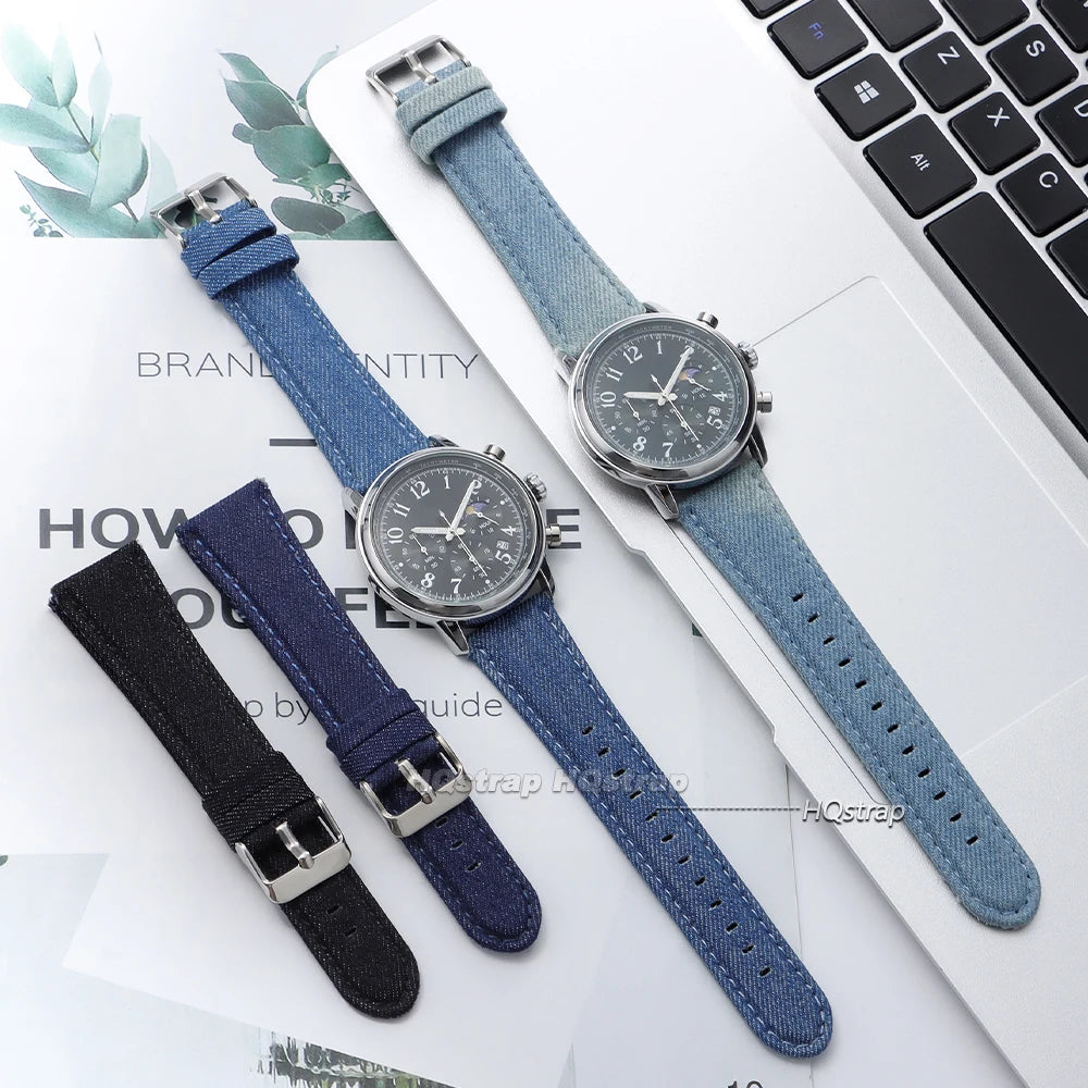 CowLost | product_id-hqstrap-retro-nylon-denim-watch-strap-22mm-24mm-black-light-blue-unisex |4