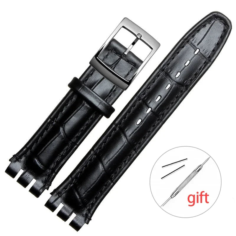 CowLost | product_id-sweatproof-cowhide-leather-watch-strap-17mm-19mm-for-swatch-black-brown-white-wholesale |19