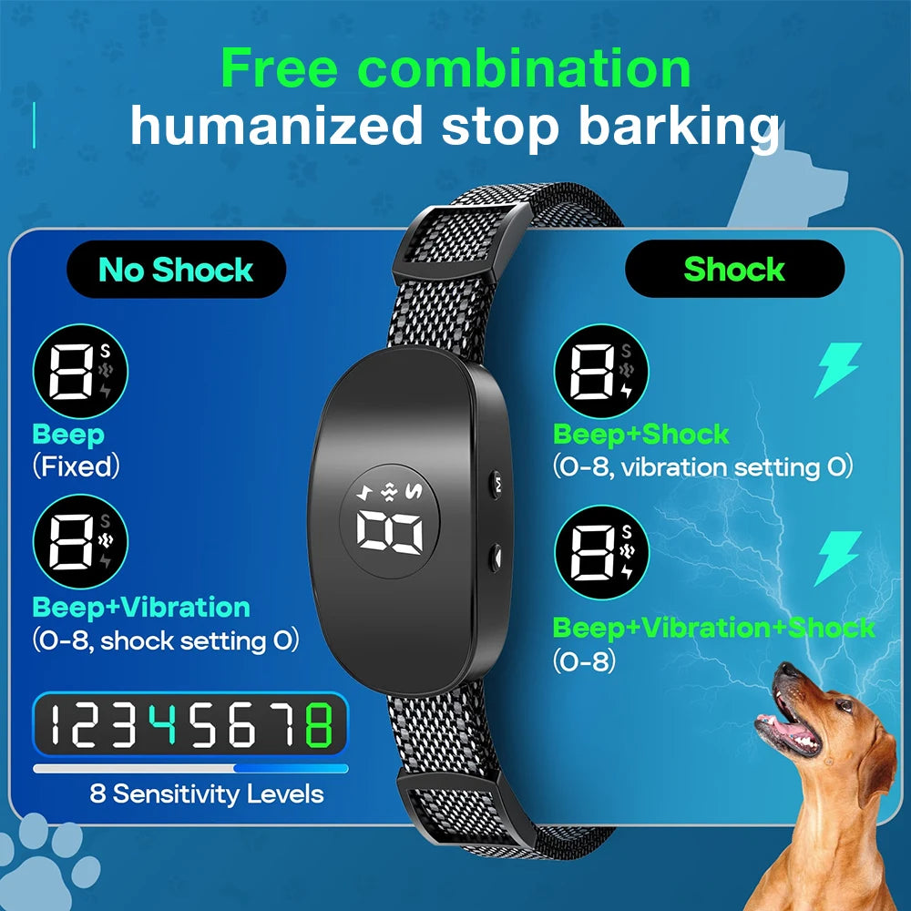 Rechargeable Automatic Anti Barking Dog Collar IP67 Waterproof Shock & Vibration Training Collar for 8-120lbs Dogs