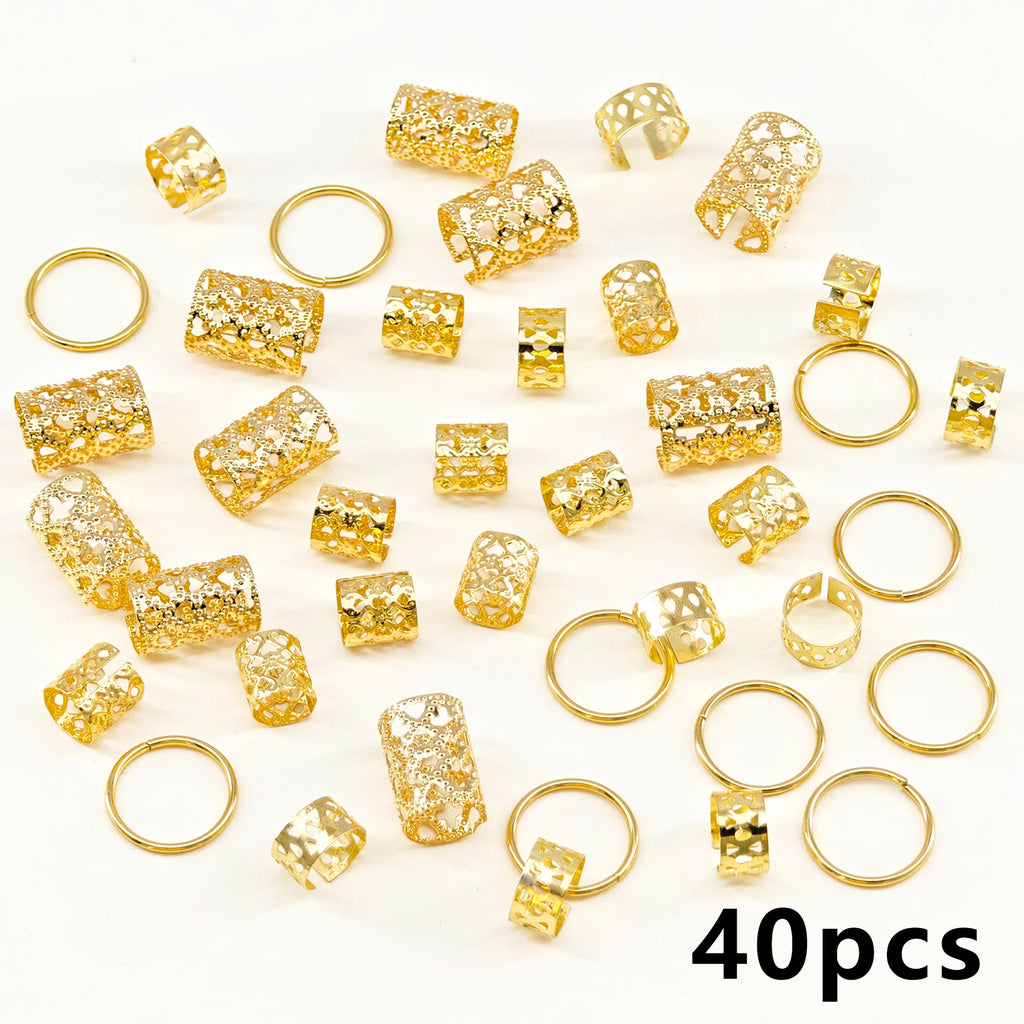 CowLost | 40pcs-metal-dreadlock-beads-hair-cuffs-rings-multi-style-braids-accessories |7