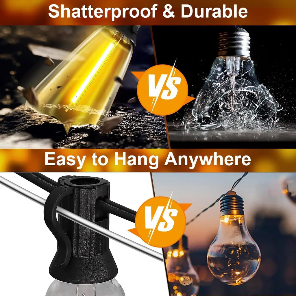 Solar String Lights 12M/9.5M Outdoor with Remote, IP65 Shatterproof ST38 LED Bulbs, 8 Modes for Garden Party