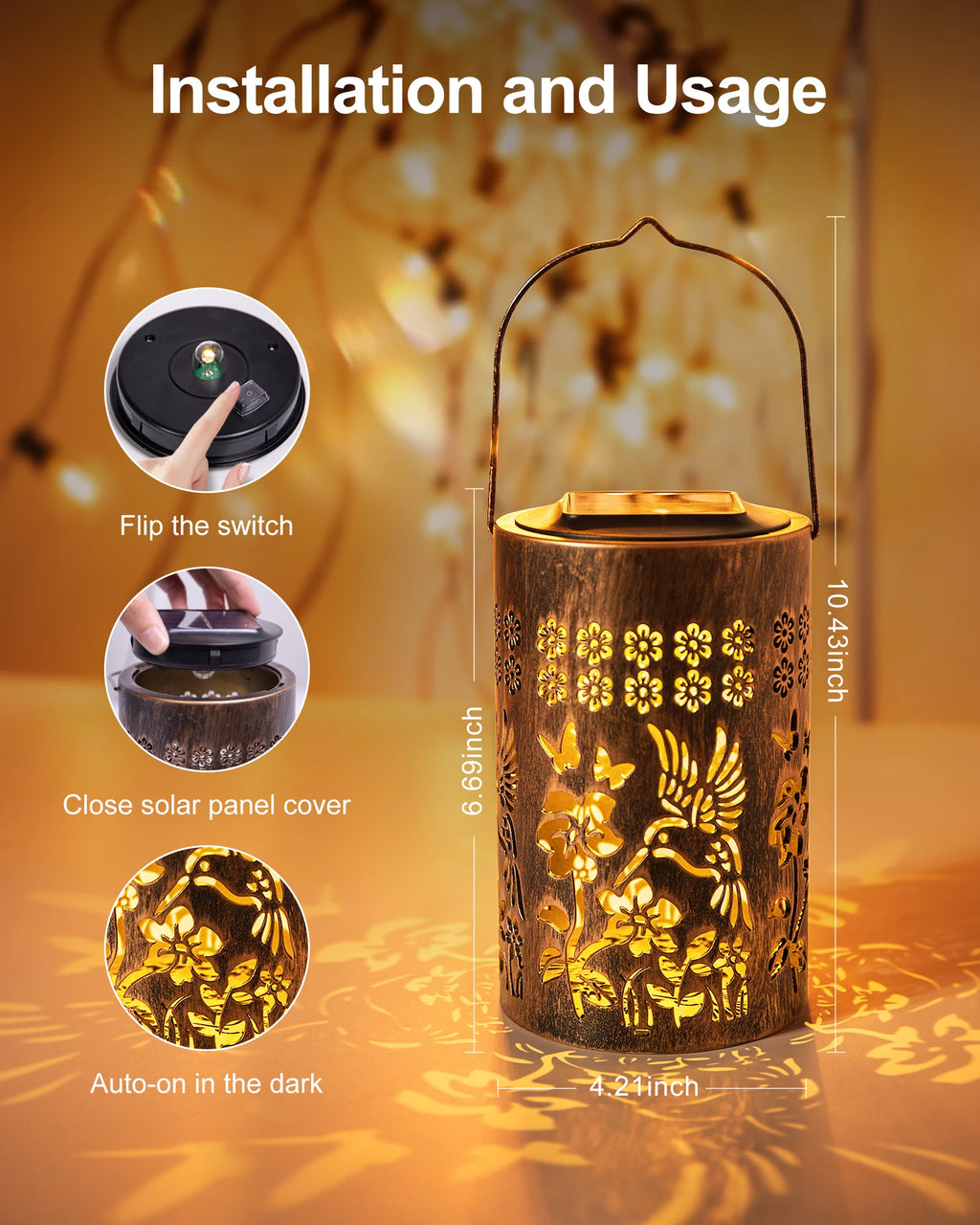 2025 Fairy Solar Lantern with Upgraded LED Beads, IP67 Waterproof Warm White Light for Garden Patio Path