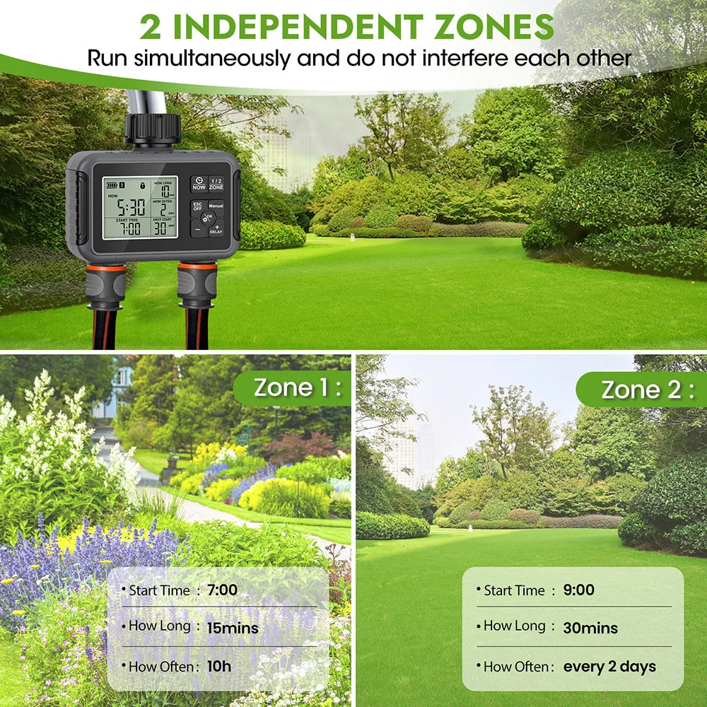 Automatic 1/2/3-Outlet Water Timer with Timing Control for Outdoor Sprinkler