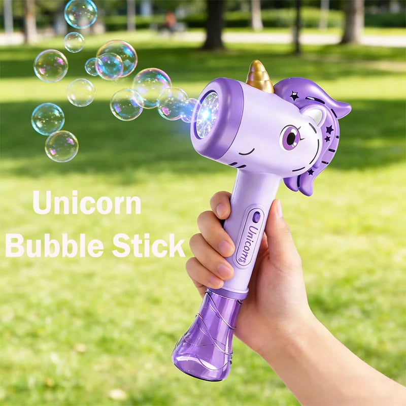 Cartoon Unicorn Automatic Bubble Machine Handheld Bubble Gun with Lights Outdoor Toy