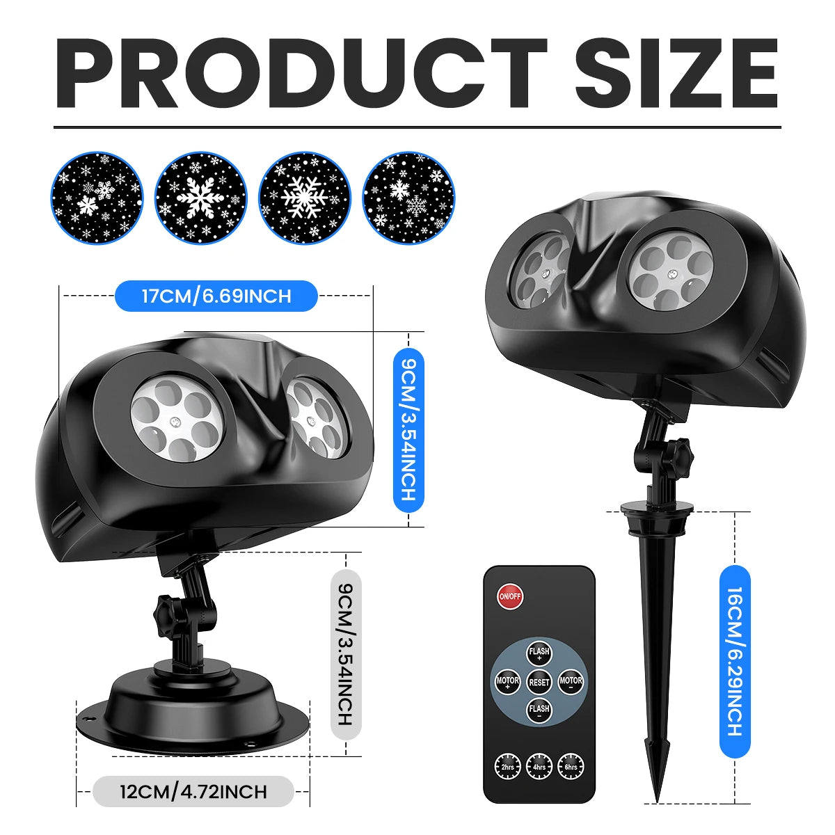 Double-Head Christmas Snowfall HD Projector Light IP65 Outdoor 2-in-1 Rotating with Remote Timer