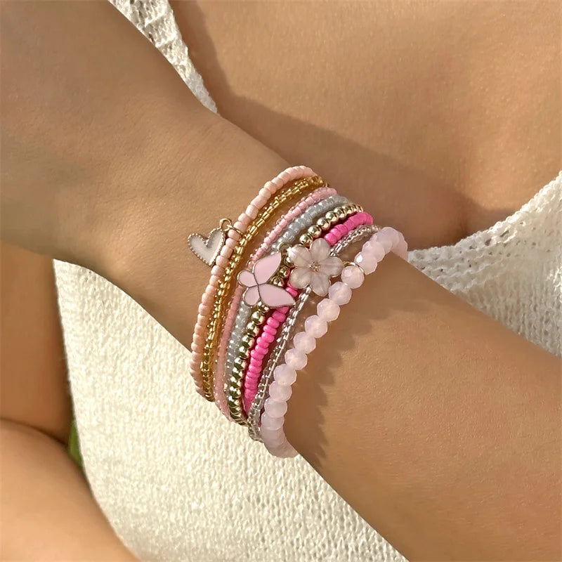 CowLost | 9-pcs-bohemian-beaded-bracelet-set-for-women-love-heart-butterfly-flower-pendant-colorful-beads |4