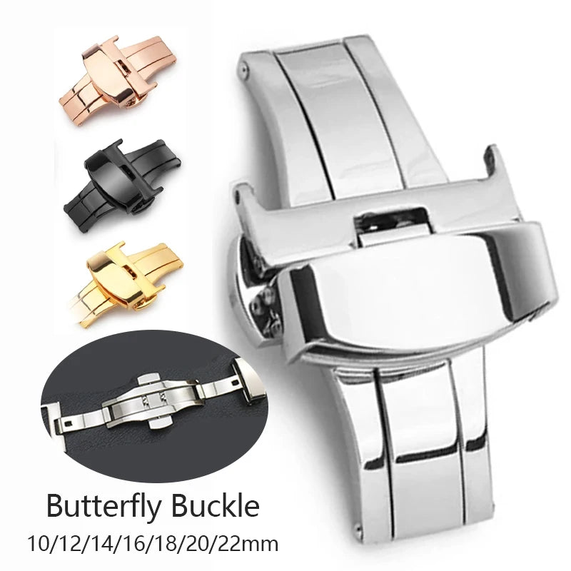 CowLost | stainless-steel-strap-buckle-for-iwatch-7-leather-belt-clasp-metal-butterfly-buckle-wristband-button-10-12-14-16-18-20-22mm |1
