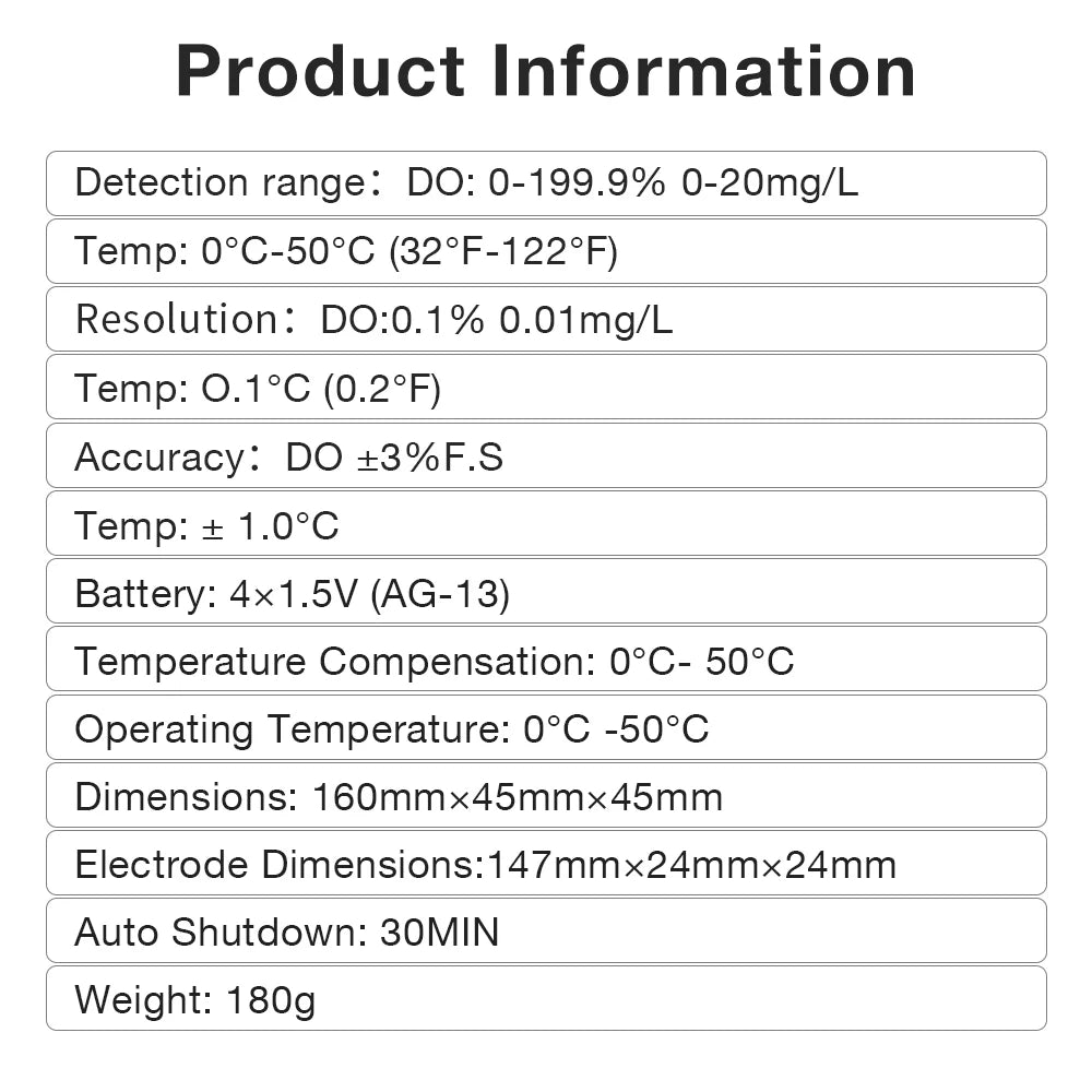 Bluetooth Digital Dissolved Oxygen Meter 0-20 mg/L DO Tester for Pool Hydroponics Aquaculture