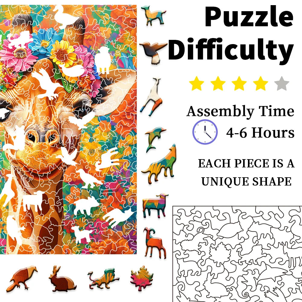 CowLost | product_id-giraffe-floral-jigsaw-puzzle-for-adults-wildlife-diy-wall-art-gift |4