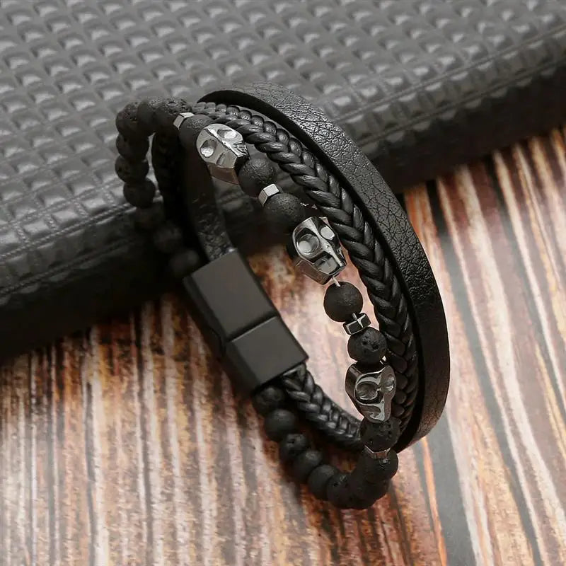 CowLost | high-quality-leather-bracelet-men-classic-fashion-tiger-eye-beaded-multi-layer |37