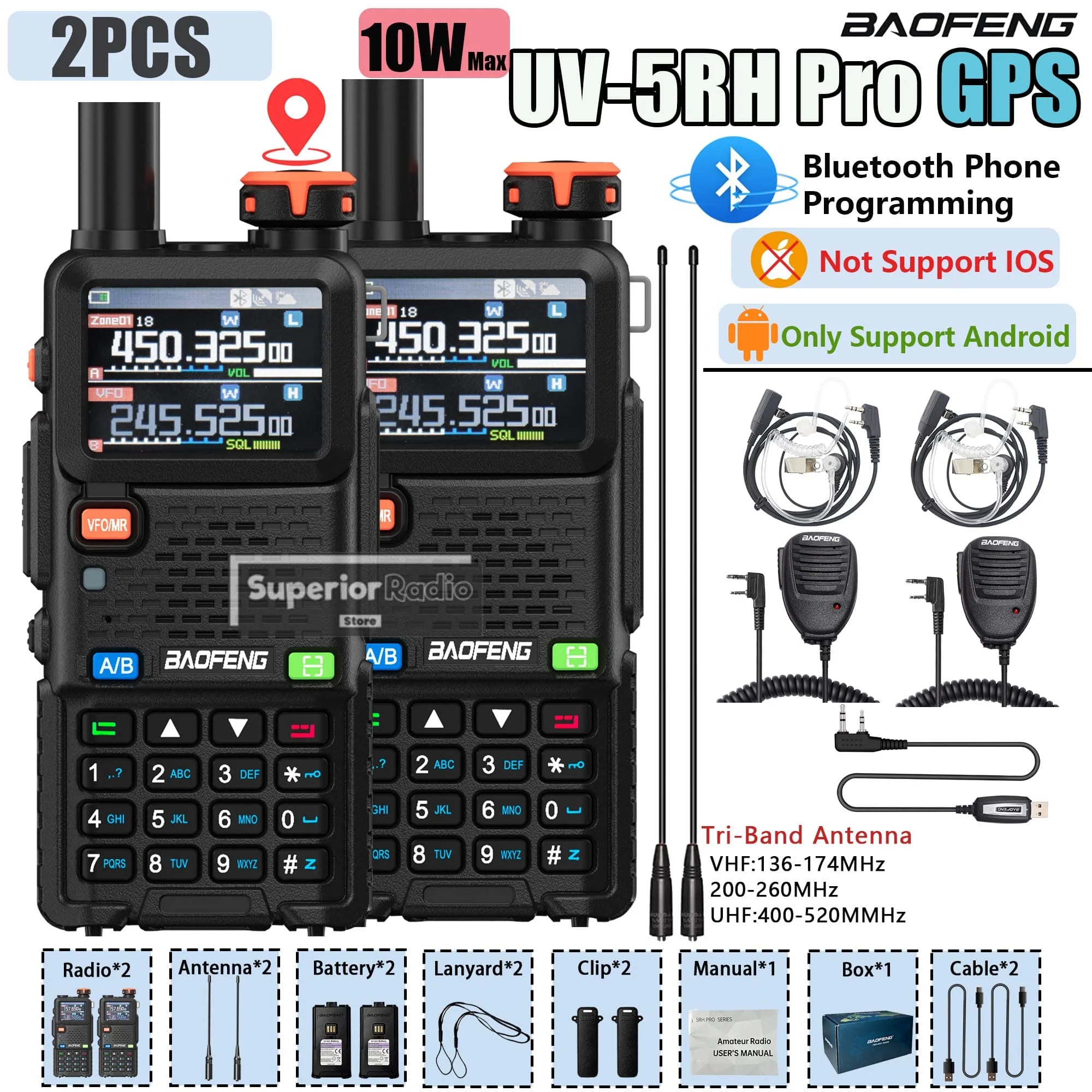 CowLost | mobile-phone-cases-baofeng-uv-5rh-pro-gps-walkie-talkie-10w-2-4pcs-bluetooth-usb-c-charging |18