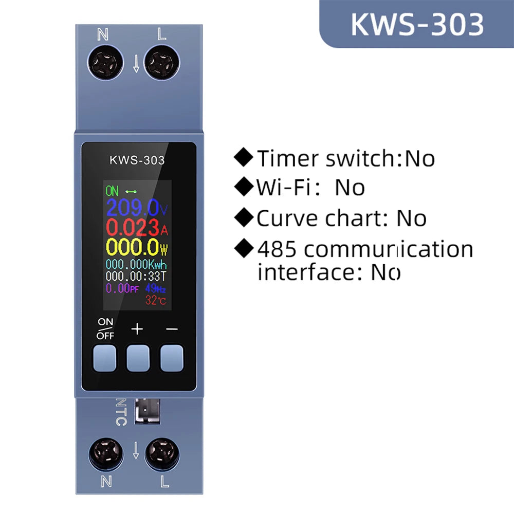 KWS-303 8-in-1 Multifunctional Din Rail Power Meter Smart Switch 85-290V AC Energy Meter