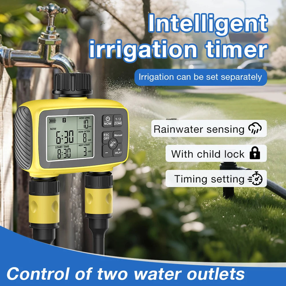 2-Channel Automatic Irrigation Controller Water Timer for Garden Greenhouse