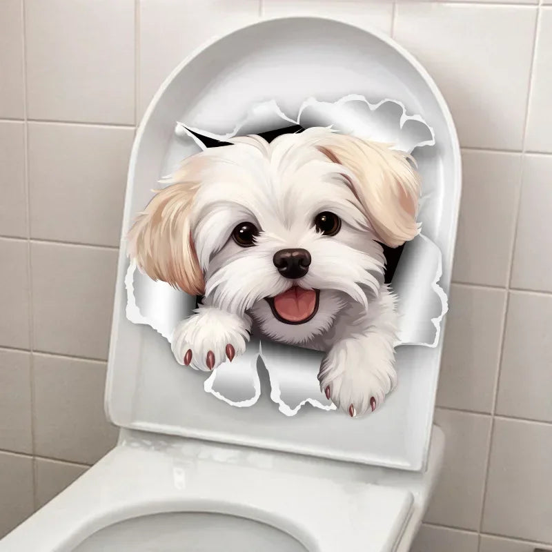 1pc Creative 3D Cracked Animal Dog Toilet Sticker