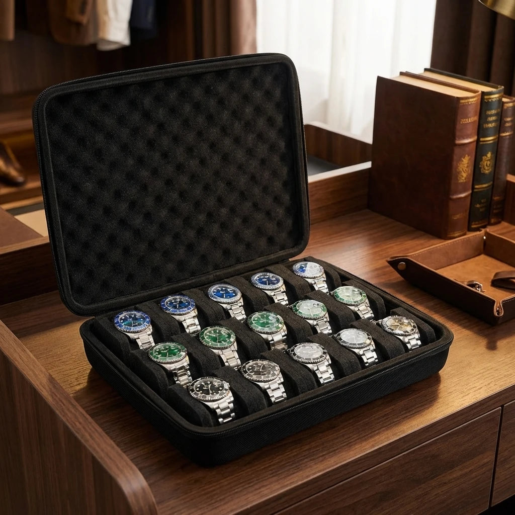 CowLost | hard-shell-15-slots-watch-storage-organizer-case-watch-carry-box-fit-large-and-small-watches-with-soft-foam-pillow |1