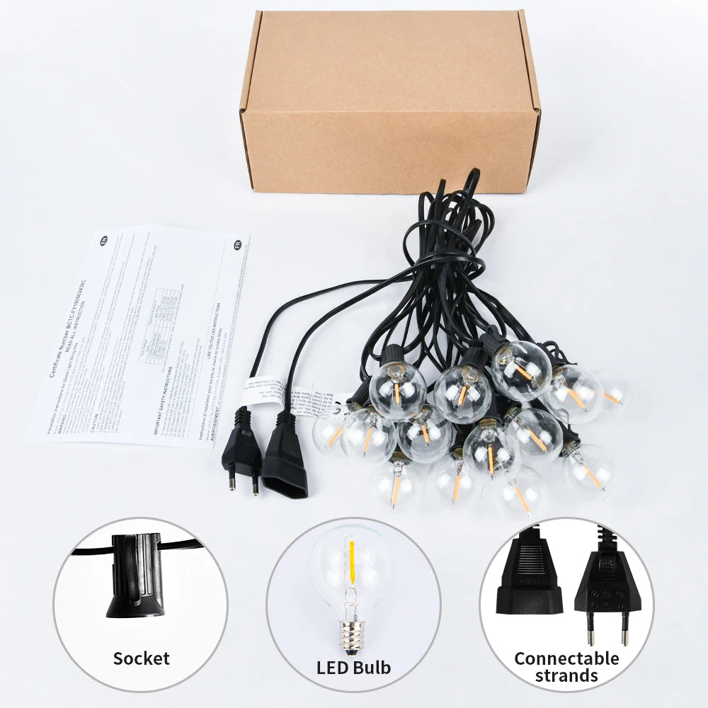 100FT G40 LED Globe String Lights, 100 Waterproof Plastic Bulbs for Outdoor Christmas Party Garden Decor