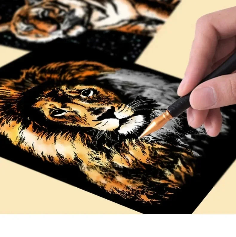 CowLost | product_id-4-pcs-a4-diy-scratch-painting-set-with-cartoon-animals-night-view-designs |23