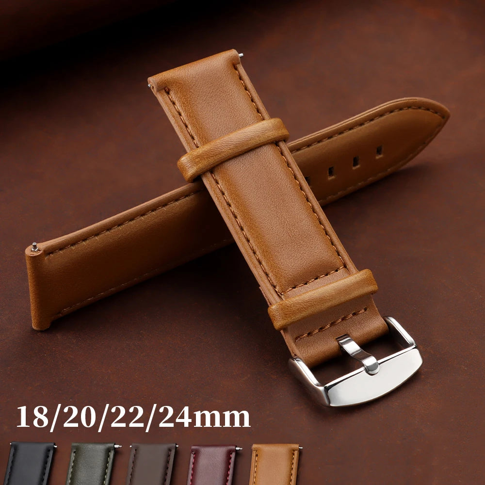 Vintage Leather Watchband 18-24mm Quick Release Pin Buckle for Seiko Unisex