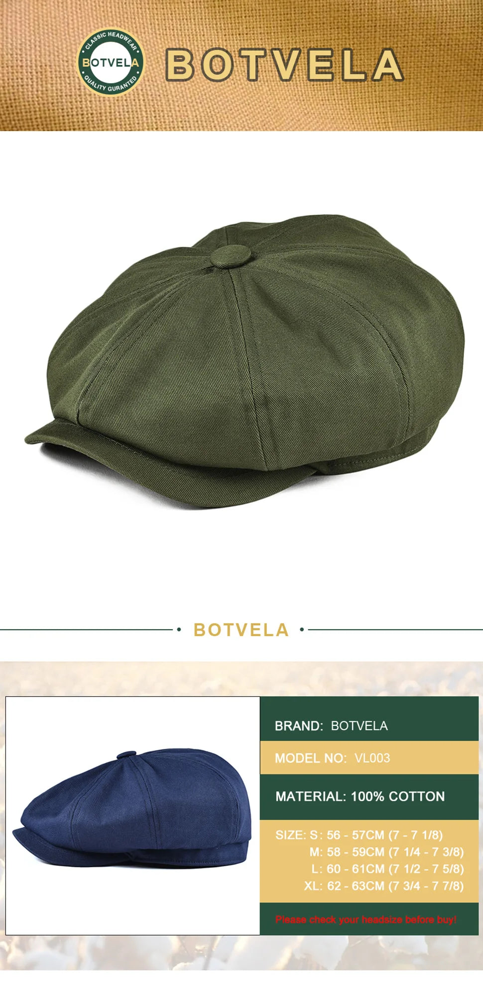 CowLost | botvela-newsboy-cap-mens-twill-cotton-hat |7