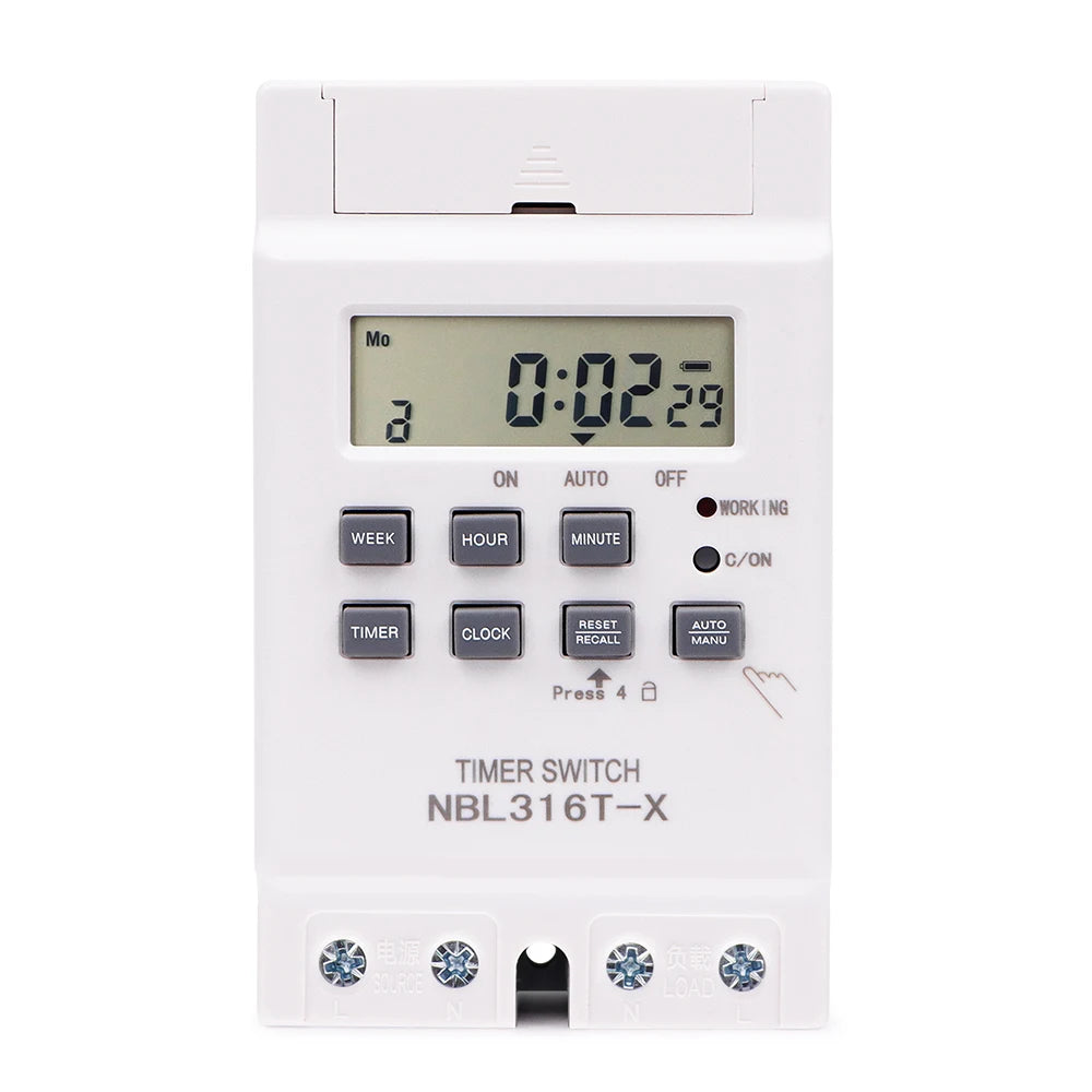 Digital 7-Day Programmable Timer Relay 220V 25/30A with Power Outage Memory
