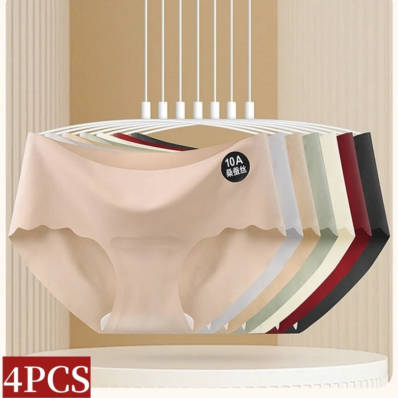 CowLost | product_id-4pcs-women-low-waist-ice-silk-stretch-briefs-solid-colors-m-xl |1