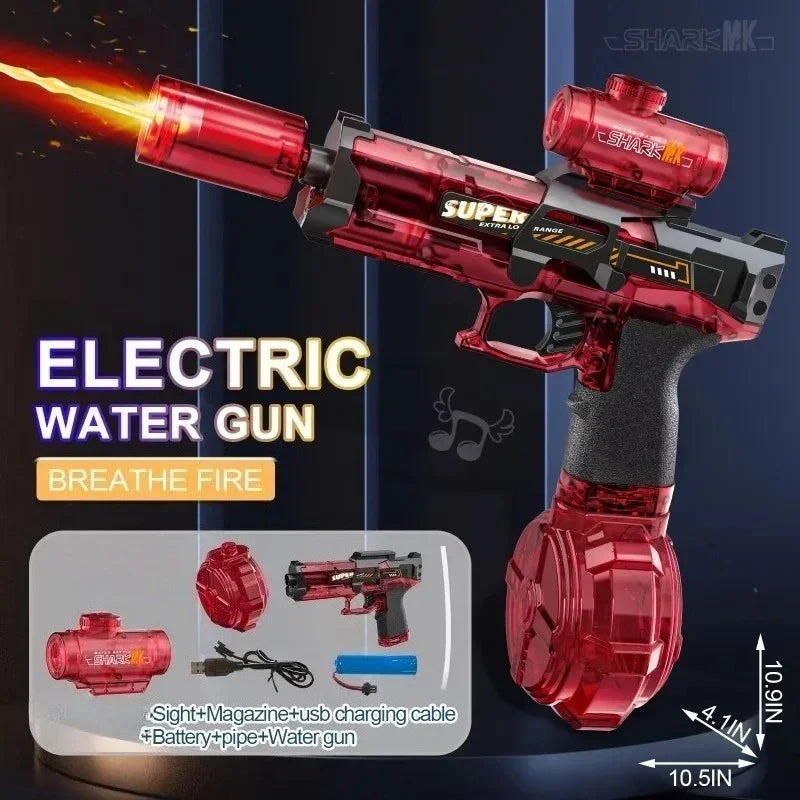 Automatic Electric Water Gun Toy with Simulated Firing, Recoil, and Sensor Lights for Kids