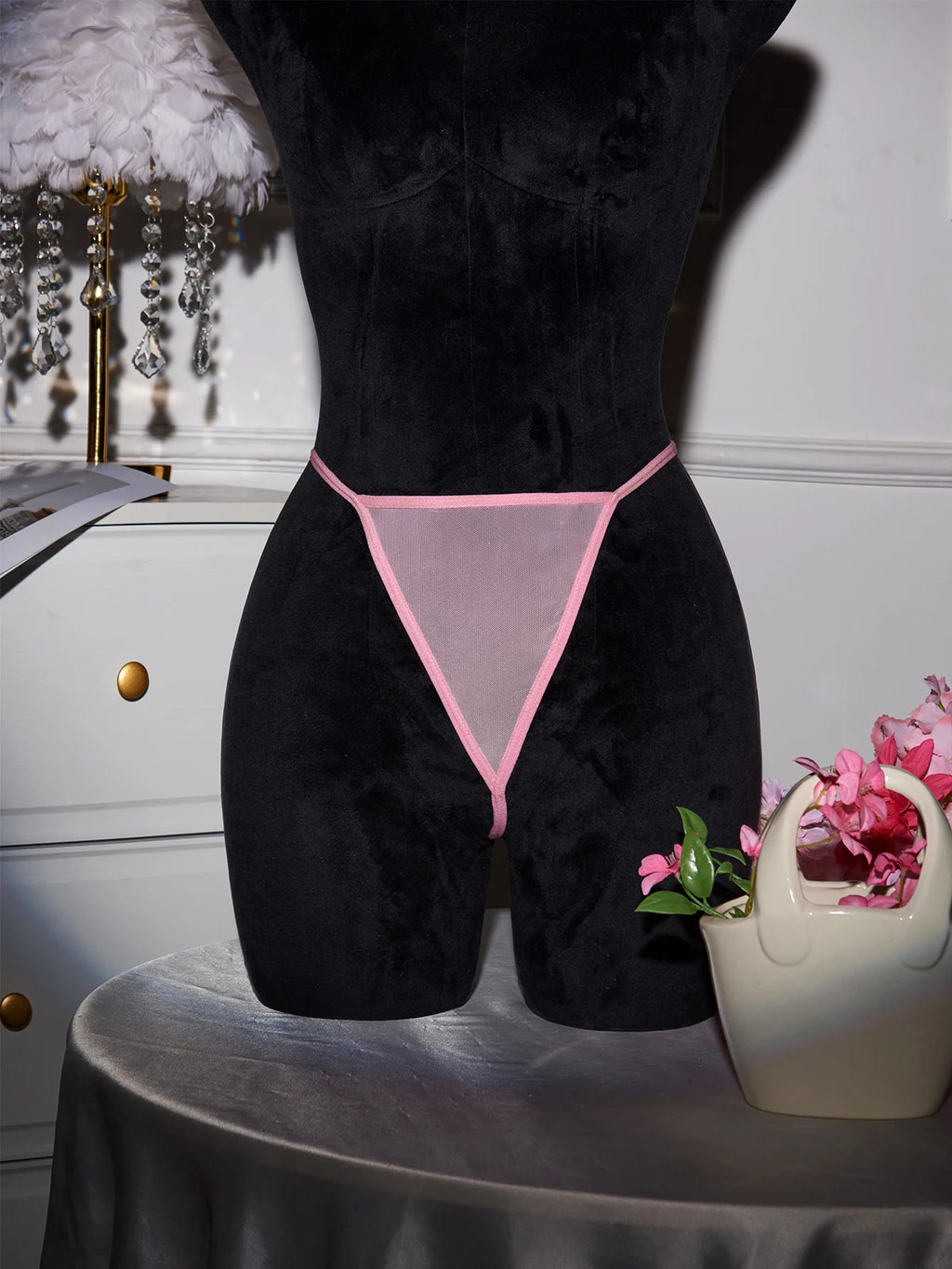 CowLost | pink-transparent-ultra-thin-hot-nightgown-womens-pajamas-with-thongs-lace |14
