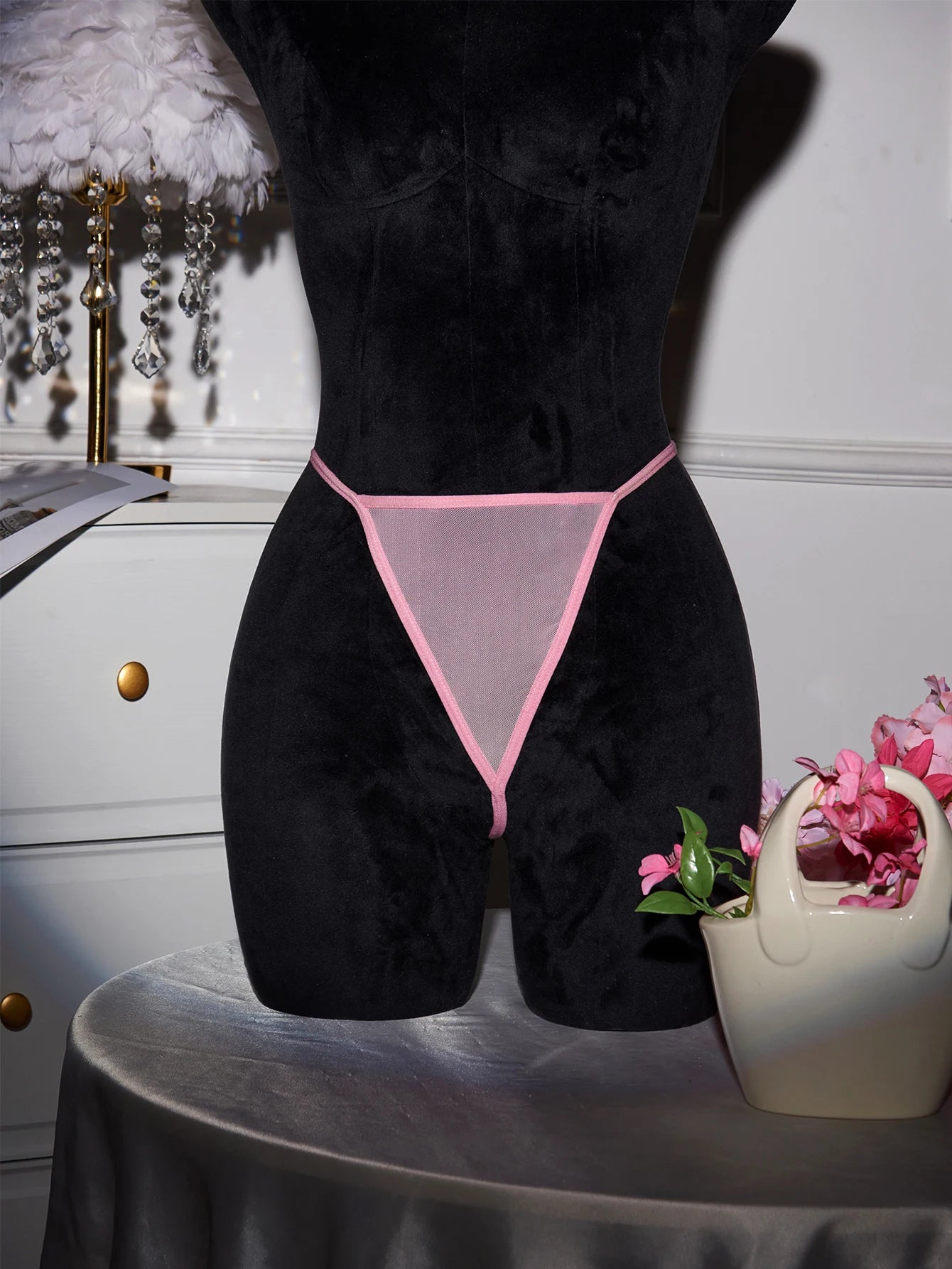 CowLost | pink-transparent-ultra-thin-hot-nightgown-womens-pajamas-with-thongs-lace |14