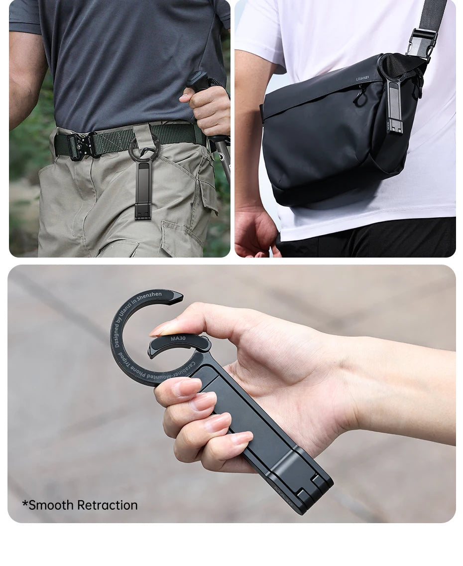 CowLost | ulanzi-ma30-carabiner-mounted-phone-tripod-for-iphone-15-14-13-12-pro-pro-max-dual-sided-magnet |13