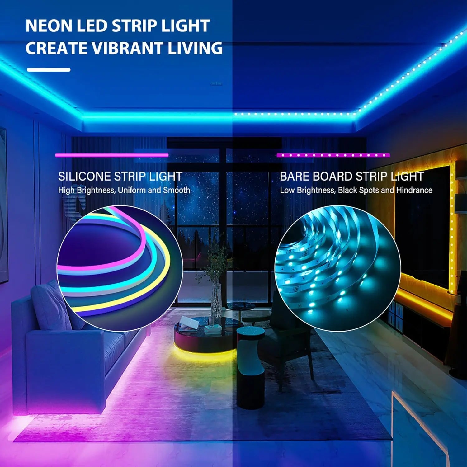 10M/5M Neon RGB 12V Waterproof LED Strip Lights with WiFi, Music Sync, Remote & App for Bedroom