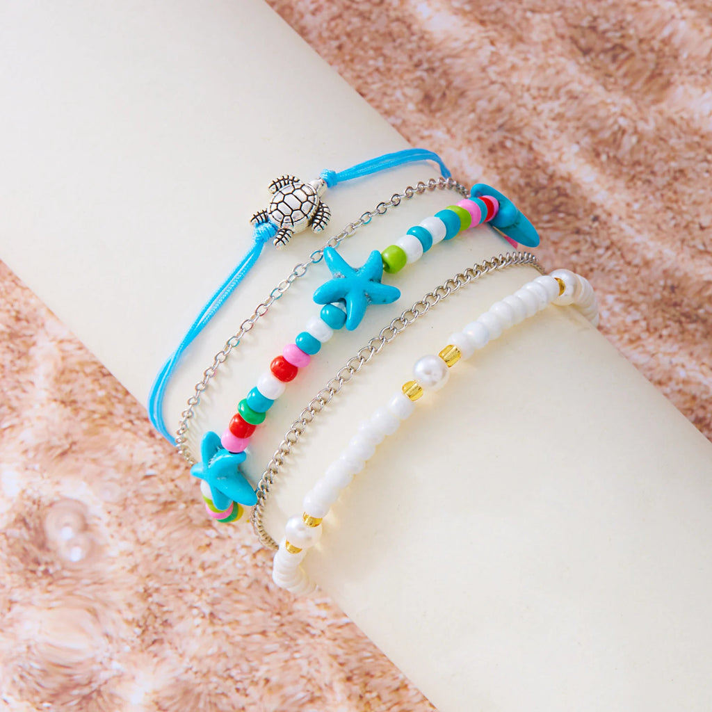 CowLost | bohemian-rice-beads-starfish-conch-pendant-anklet-set-for-women-multi-layer-sea-turtle-ankle-bracelet-on-foot-girl-charm-jewelry |11