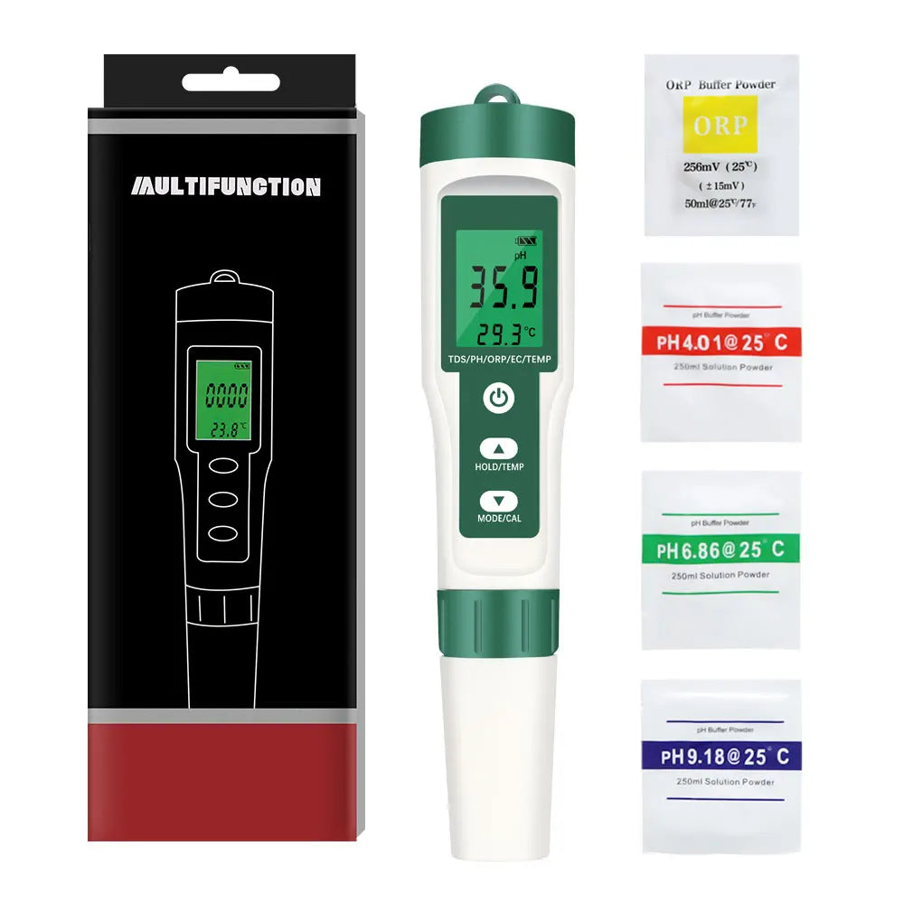 5-in-1 Digital pH TDS EC ORP Temperature Meter Portable Water Quality Tester