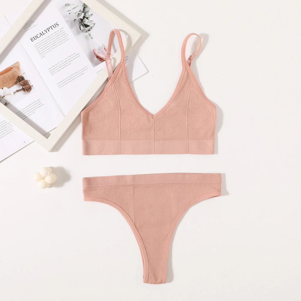 CowLost | product_id-women-seamless-wire-free-push-up-bra-high-rise-brief-set-v-neck-lingerie |3