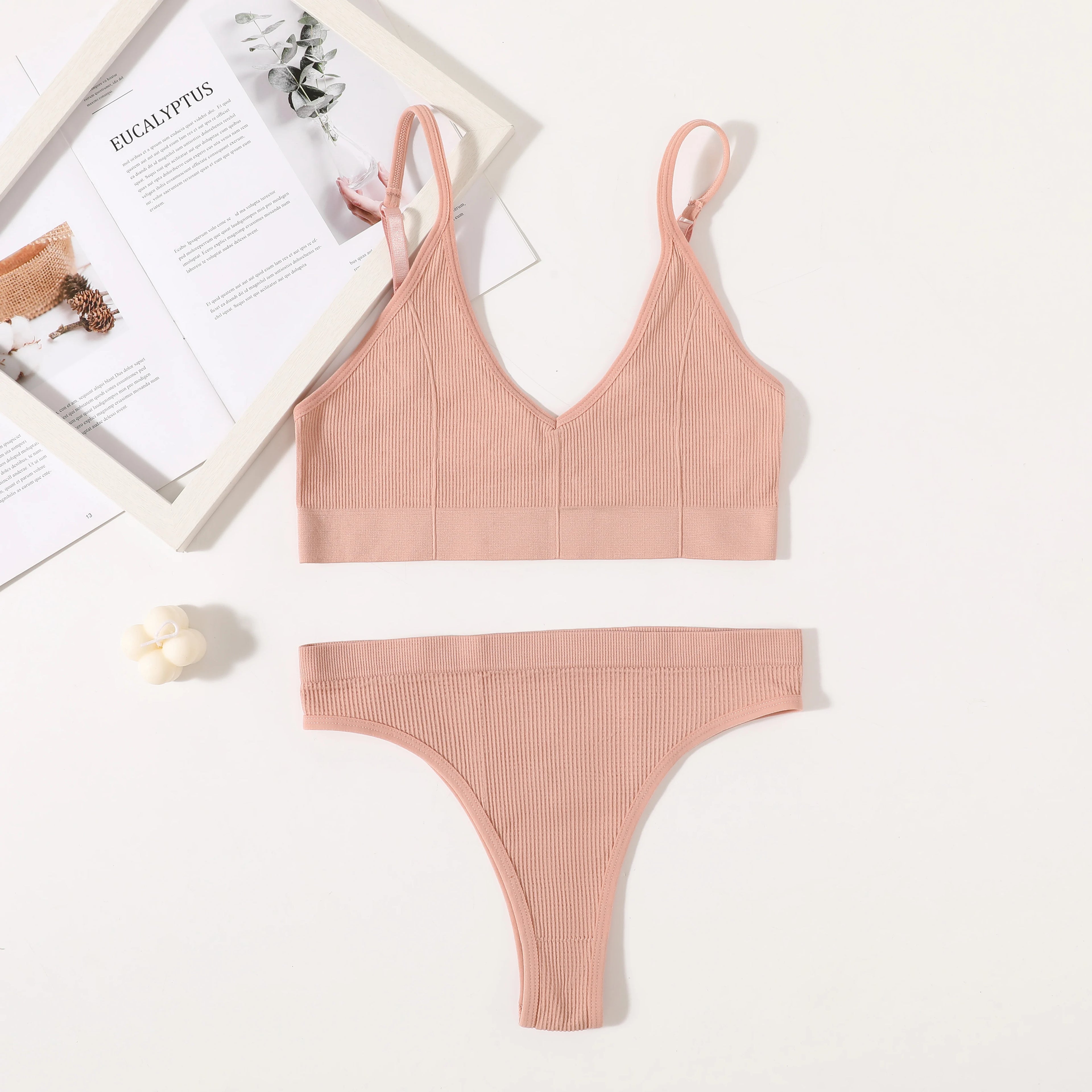 CowLost | product_id-women-seamless-wire-free-push-up-bra-high-rise-brief-set-v-neck-lingerie |3