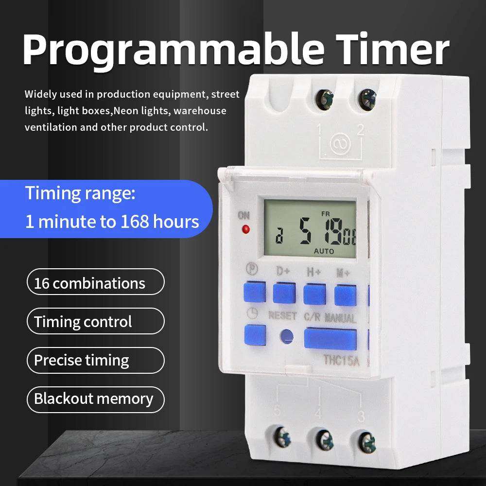 Digital 7-Day Programmable Timer Relay 220V 25/30A with Power Outage Memory