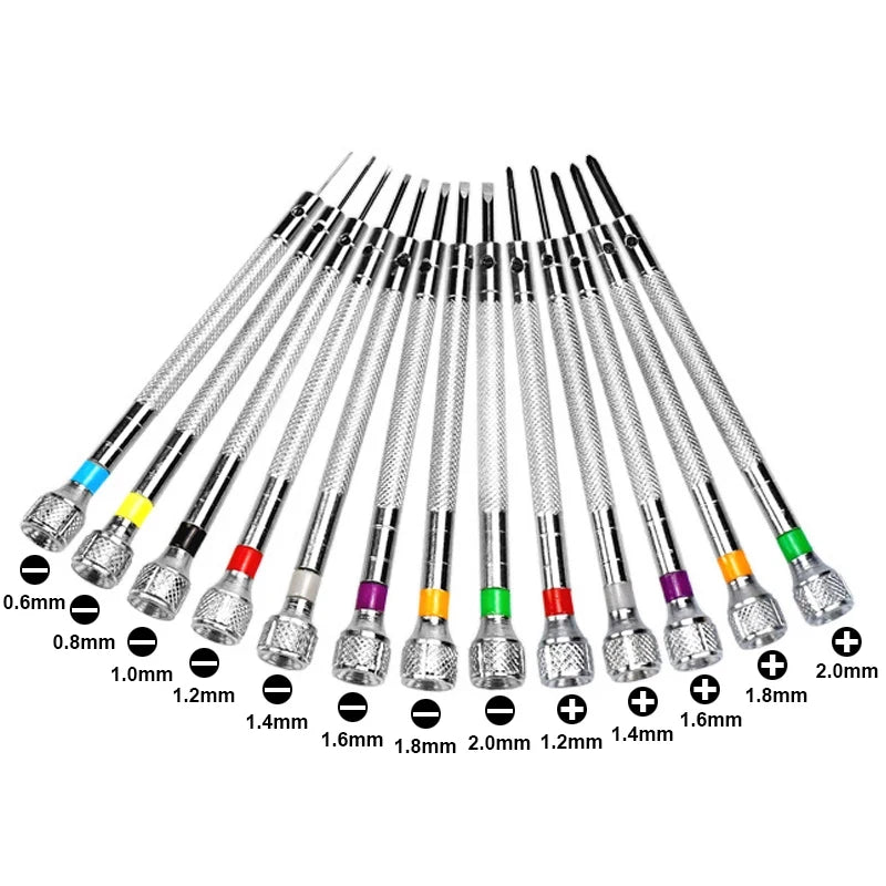 CowLost | product_id-13pcs-professional-watch-repair-screwdriver-set-0-6mm-2-0mm-slotted-cross-steel-tools |8