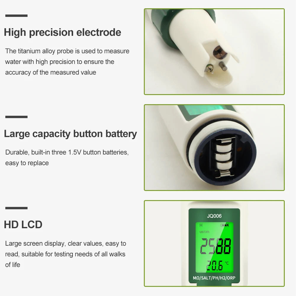 JUANJUAN 10-in-1 Handheld LCD PH TDS EC SALT TEMP S.G ORP Water Quality Tester for Aquarium Pool