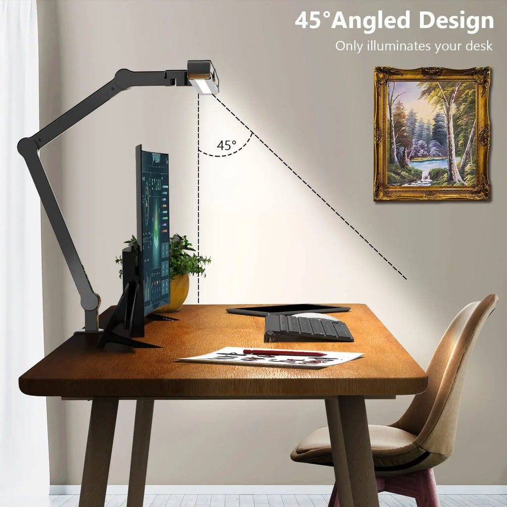 28.2" Large Transformable LED Desk Lamp with Clamp, 24W Auto Dimming Sensor Light for Office