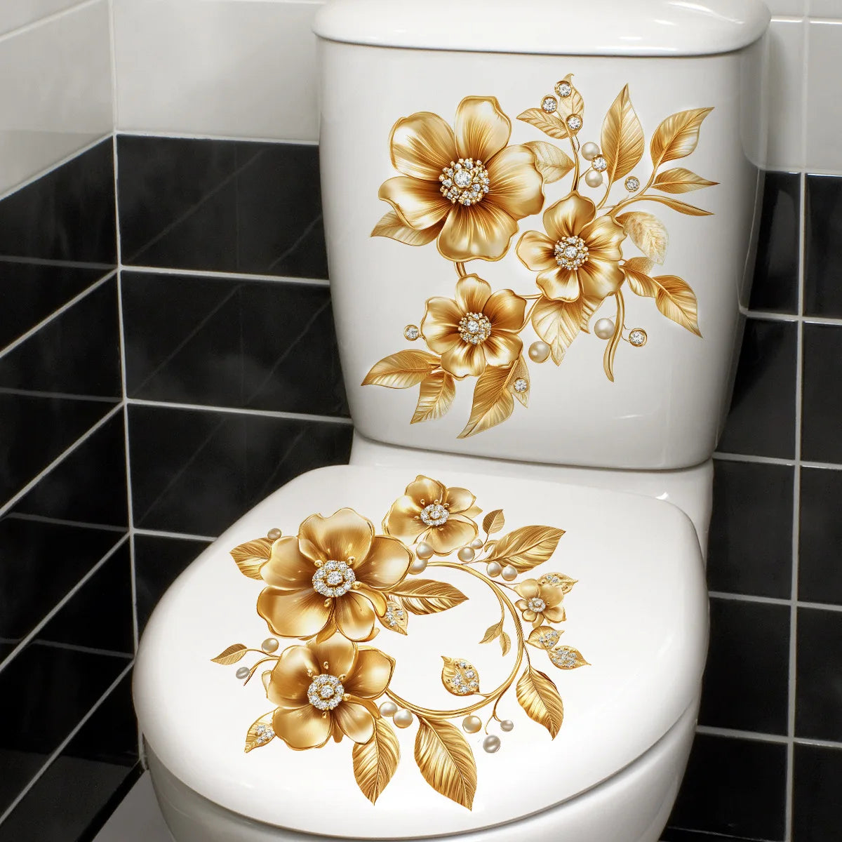 CowLost | beautiful-golden-flower-toilet-sticker-bathroom-toilet-cover-decorative |16