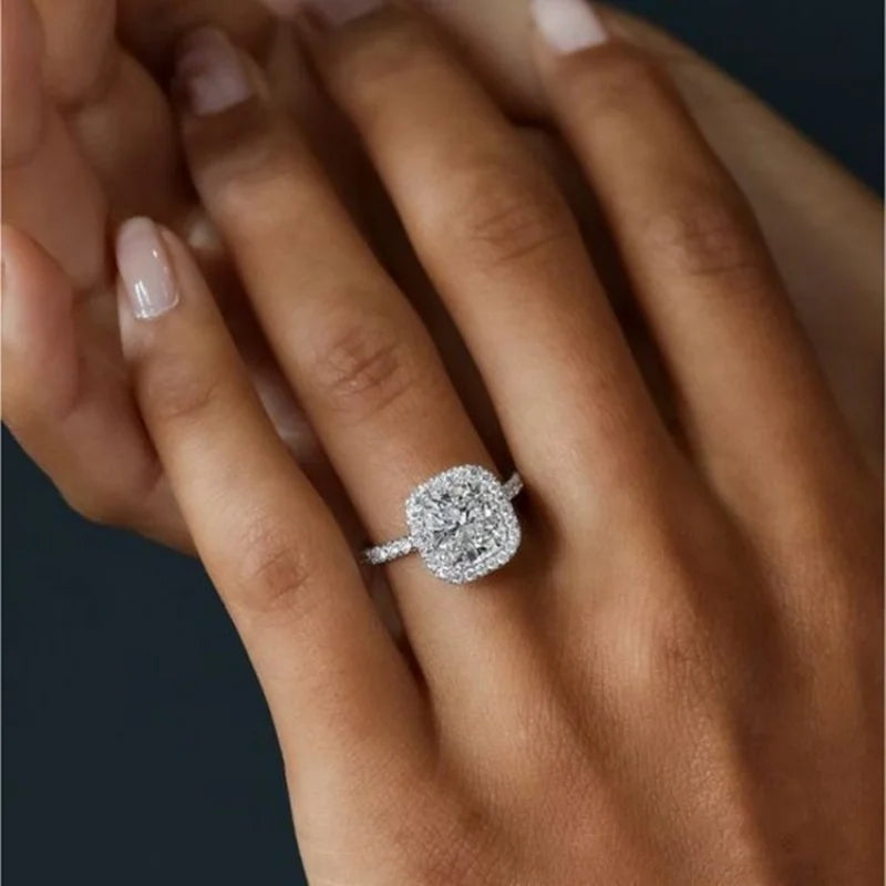 Silver Plated Stainless Steel Cubic Zirconia Adjustable Women's Wedding Engagement Ring