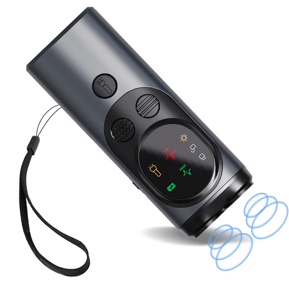 3-Head Ultrasonic Dog Repeller 30ft Range Anti-Barking Trainer with LED Flashlight