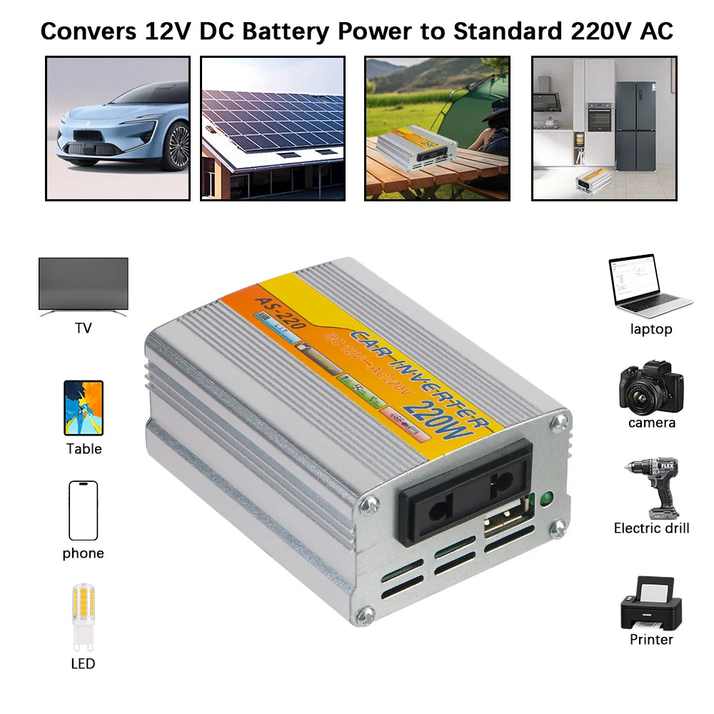 CowLost | product_id-12v-dc-to-220v-ac-220w-usb-power-inverter-with-battery-clips-portable-car-solar-transformer |3