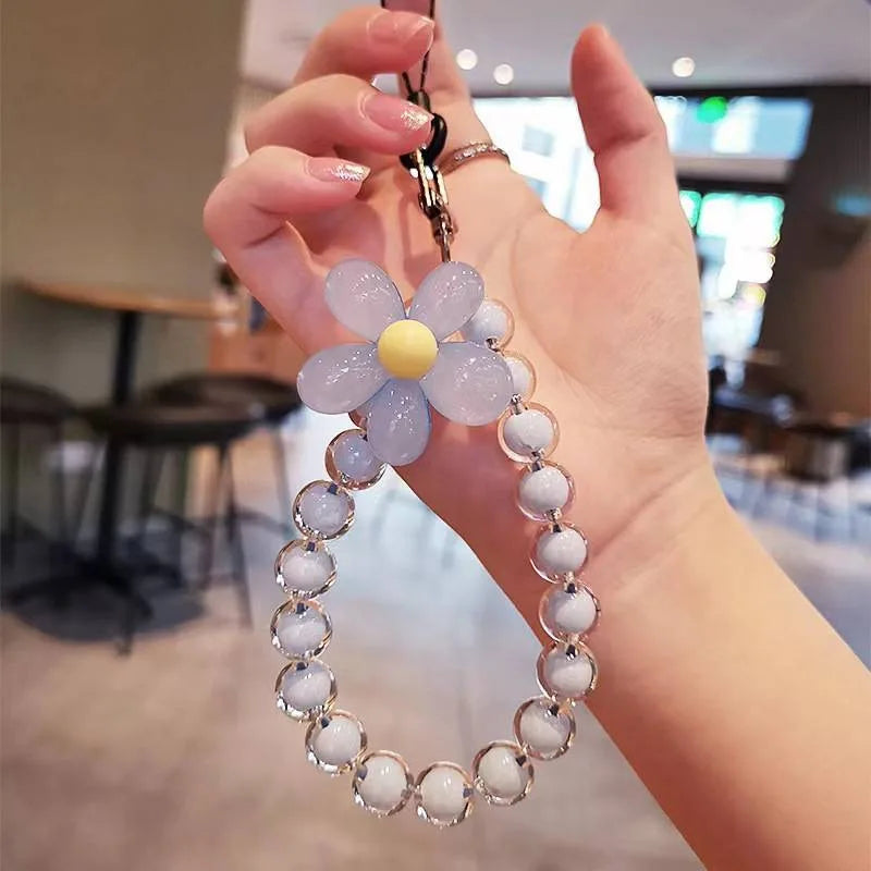 Mobile Phone Anti-Loss Short Wrist Lanyard with Colorful Bead Keychain